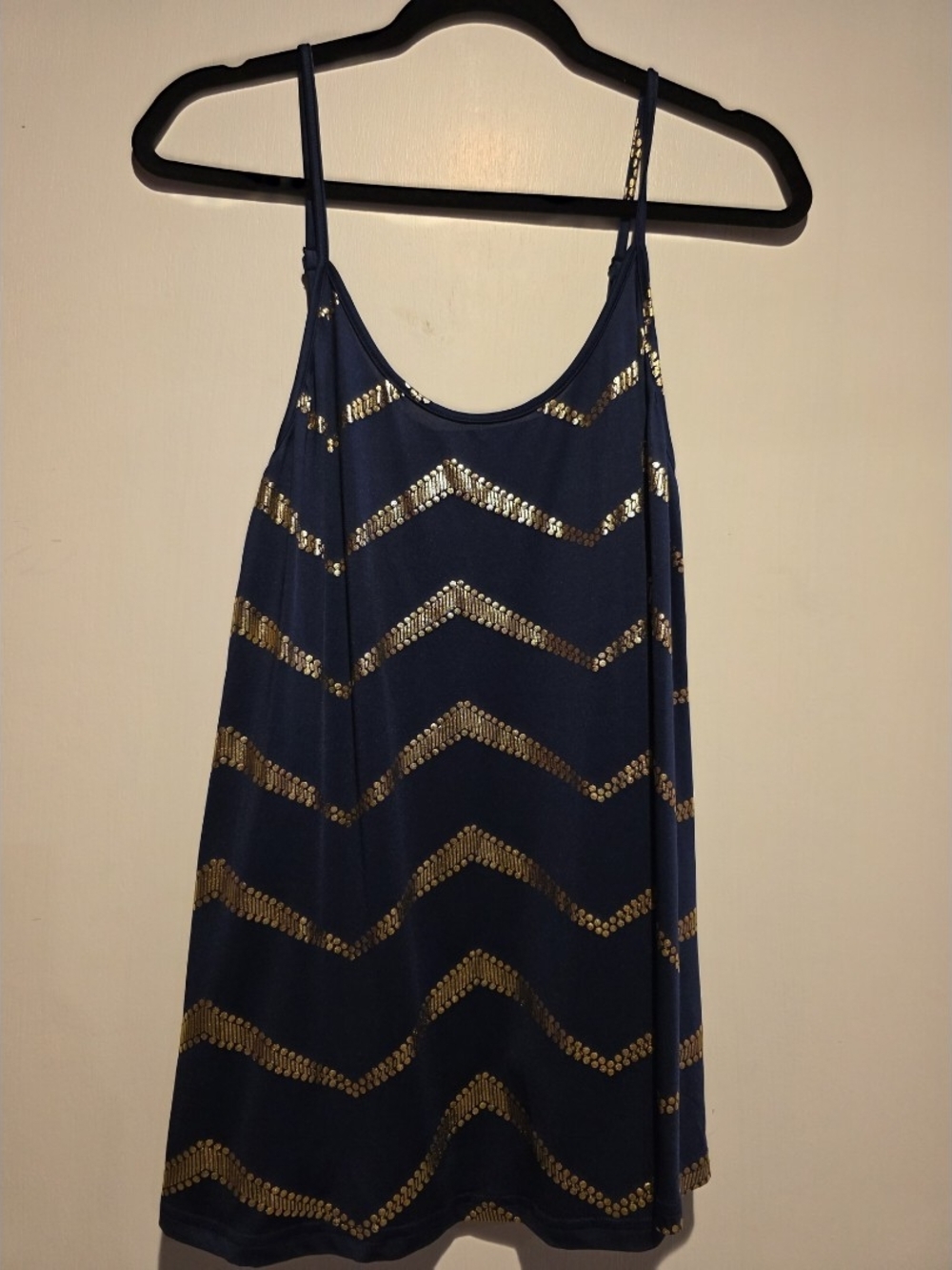 Navy Sequin Chevron Spaghetti Strap Tank
